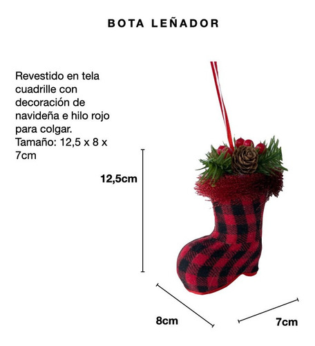 Imagen 2 de 10 de Bota Leñador Para Colgar Papa Noel Adorno Deco Navideña