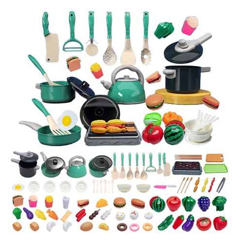 Juego De Cocina Para Niños Con Sartenes, Utensilios, 83 Pcs Color Verde
