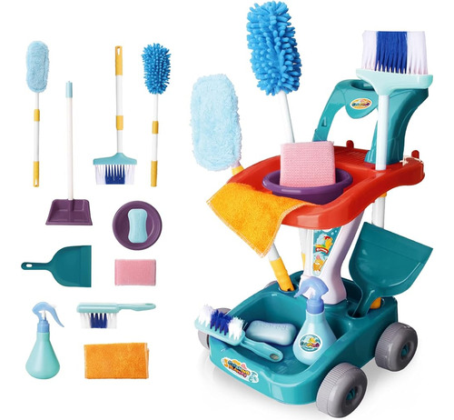 Deao Kids Cleaning Set 12 Pcs Simul Play Carro De Limpieza D