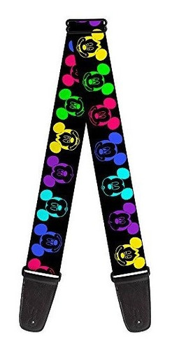 Correa De Guitarra Mickey Expresiones Negro Multi Neon 2 Pu