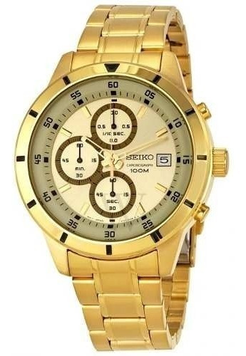 Reloj Seiko Sks566 Cronografo 100m Dorado Fecha Acero Inox