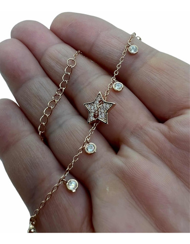 Imagen 2 de 6 de Pulsera Rose De Plata Estrella Con Dijes Colgante.
