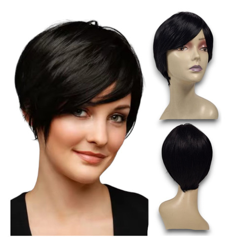 Pelucas Para Mujer Pelo Corto Natural Corte Pixie Color 1b Tamaño De La Base M