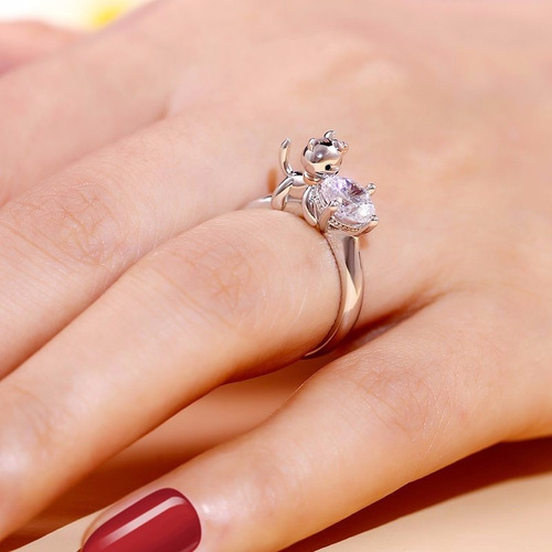 Imagen 2 de 7 de Anillo Gato Plata Fina 925 Regalo Mujer Joyas Gatito Kitty