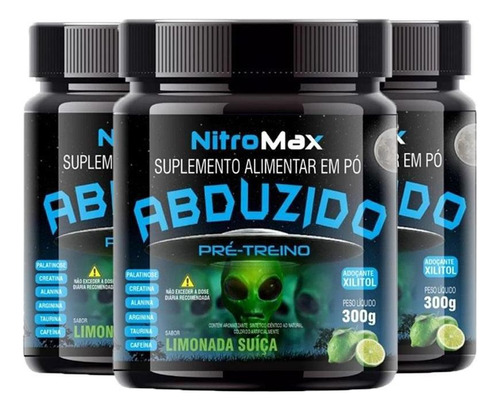 3x Abduzido Pre Treino Nitro Max Limonada Suica 300g