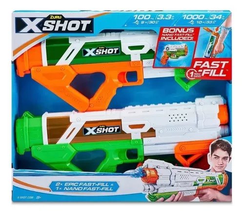 Pistola De Agua X-Shot Fast Fill Large + 2 Micro Blásters – Recarga En 1 Segundo, Alcance De 10 Metros Y Depósito De 1000 Ml