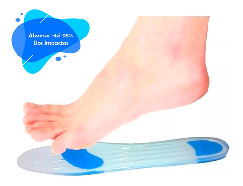 Palmilha 100% Silicone Gel Ponto Azul Redução Impacto Ortho Tamanho Da Palmilha 43-44