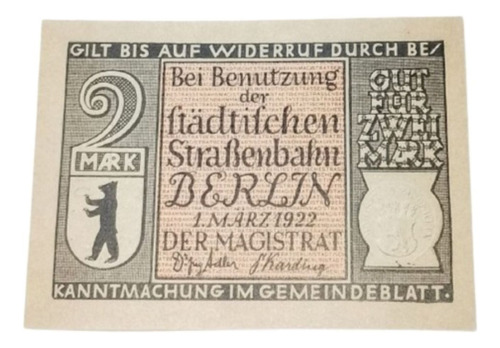 Billete Alemania Notgeld Berlin 2 Marcos Unc C.bni 11122