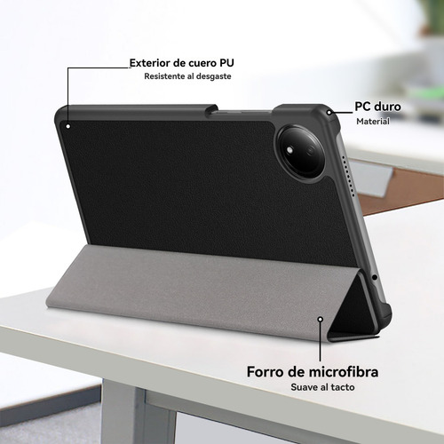 USTIYA 2x Mica Funda para Xiaomi Redmi Pad Se 8.7" Pulgadas Case Cristal Templado Protector Pantalla PC+PU Carcasa Color Negro Cover