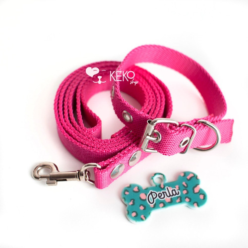 Combo Correa + Collar Con Chapita Para Perros Talle M