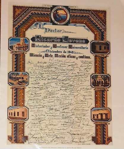 Diploma A Ricardo Levene Por Sus Obras, 1940, Facsimil