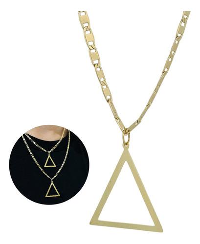 Elegante Collar Triángulo Premium Chapa 18k Con Cadena Dorado