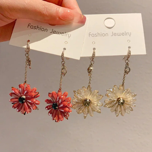 Pendientes Largos Vintage De Flores De Cristal Hechos A Mano
