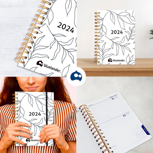 Agendas 2024 Escolares Organizador Planeador Diaria 21*16 Cm Portada Blanco Agenda espiral