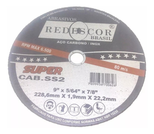 Disco De Corte Aço 9 Polegadas Redescor 50 Peças