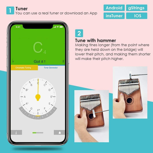 Imagen 4 de 7 de Kalimba Pulgar Piano De 17 Tonos Instrumento Principiantes