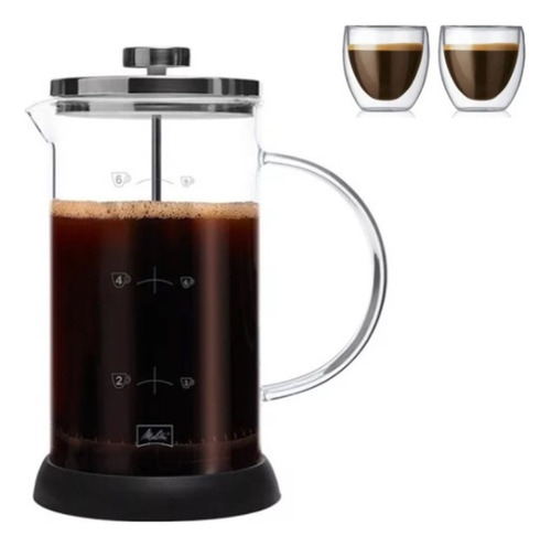 Set Cafetera Melitta Prensa Francesa + 2 Vasos Bodum 80ml 