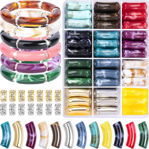 72 Cuenta Tubo Grueso Acrilico Para Hacer Pulsera 12 Color