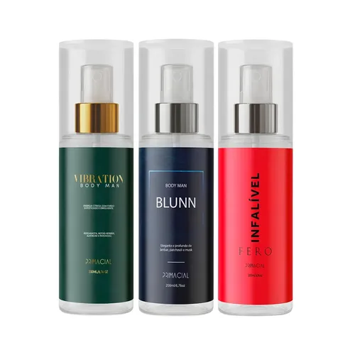 Kit 3 Body Splash Masculino Vibration Blunn Infalivel Fero By Primacial Body Man