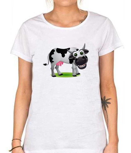 Remera De Mujer Vaca Divertida Infantil Sonriendo