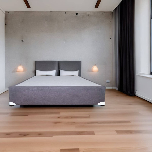 Base Para Cama Queen Size Moderno Box De Madera Y Lino Gris