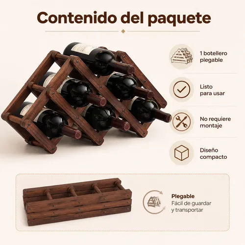 Tt Suporte De Madeira Dobrável Para 6 Garrafas De Vinho