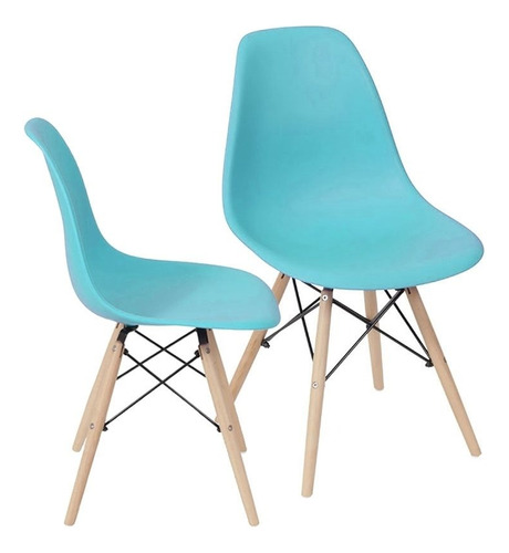 Kit X2 Silla Eames Dkr Base En Madera Turquesa Boxbit