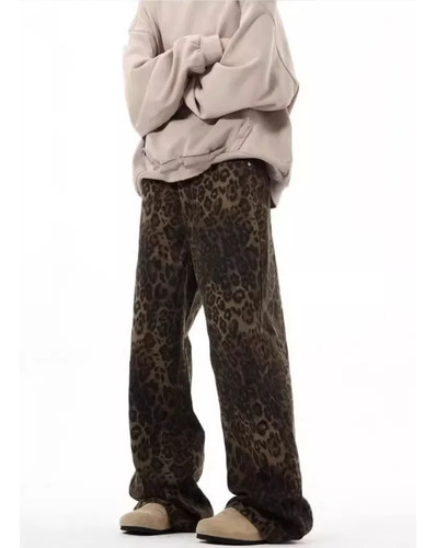 Vaqueros Yuelang Con Estampado De Leopardo De Pierna Recta P