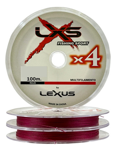 Multifilamento Lxs Pesca Bobina 100m 4x Hebras Todas Medidas Color Rojo 0.22 Mm