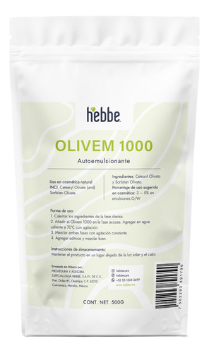 Olivem 1000, 500 G Autoemulsificante Cosmético Cosmos Tipo de piel Mixta