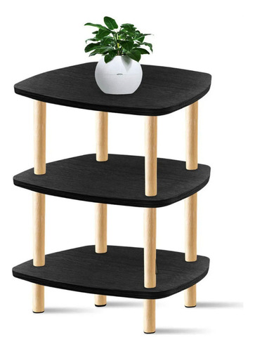 Mesa Auxiliar Madera Con 3 Estantes Mesa Lateral Multiusos Color Negro