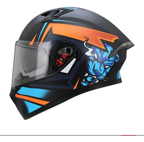 Casco Para Moto Roda Course Naranja/azul Mate Roar Cerrado