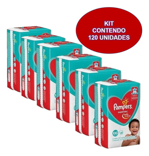 Kit 6 Pacotes Fraldas Pampers Descartável Infantil Atacado Tamanho Extra extra grande (XXG)