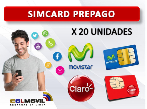 Sim Card  Prepago Claro Y Movistar  X 20 Unid  Para Negocio