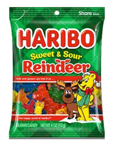 Gomitas Agridulces Haribo Navidad Sweet & Sour Reindeer 113g