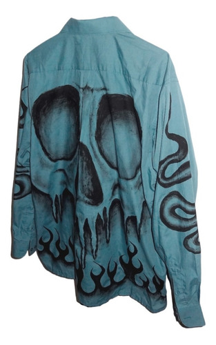 Imagen 3 de 6 de Camisa Bones Esqueleto Huesos Grunge Zombie Pintada A Mano