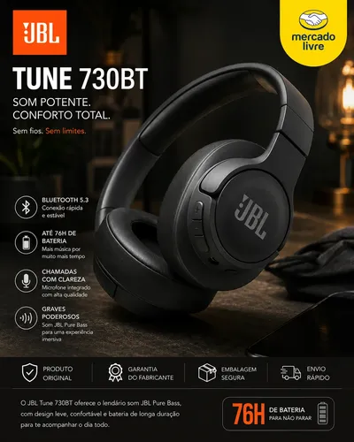 Headphone Jbl Tune 730bt Bluetooth 5.3 Dobrável Original | Frete