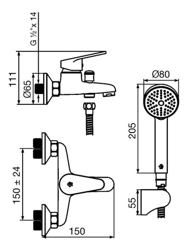 Imagen 2 de 6 de Griferia Ducha Y Bañera Exterior Fv Compacta 0310/m4 Cromo