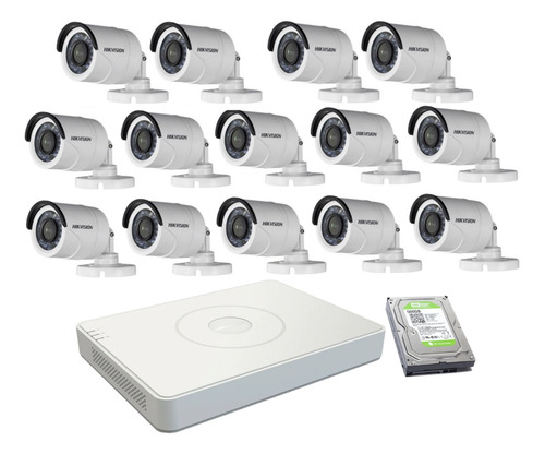 Kit De Seguridad Hikvision Dvr 16 + Disco + 14 Cámaras 2 Mp