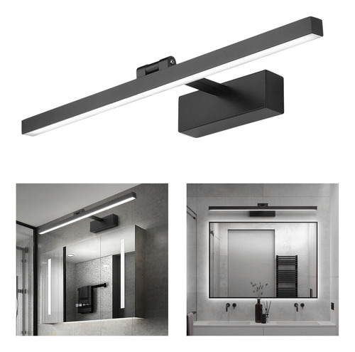 Espejo Led Luz Baño Los 50cm 12w Luz Blanca Negra