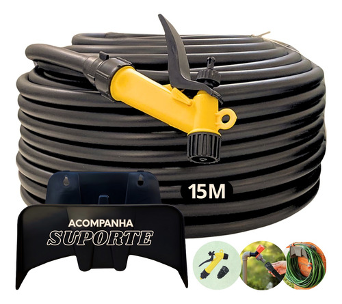 Mangueira Jardim 15m Reforcada Resistente Pvc Com Suporte