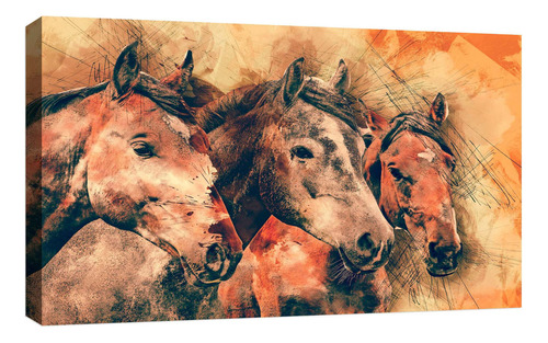 Cuadro Decorativo Canvas Moderno Caballo Fantasia Noche Color Caballos Salvajes Pintura Armazón Natural