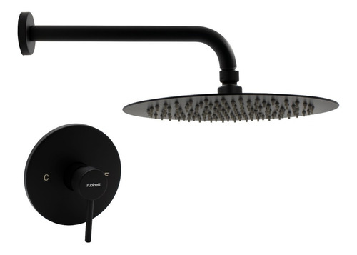 Regadera Redonda 25cm Con Brazo Y Monomando Negro Mate Lujo