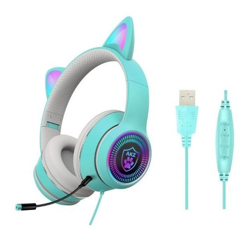 Diadema Audifonos Alambricos Orejas Gato Rgb Micrófono Usb