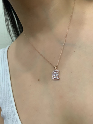 Collar Plata 925, Rectangular Baguette Zircon Estambuljoya Color Rosa