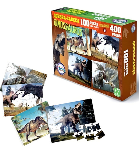 Quebra Cabeça Puzzle Dinossauros 4 Em 1 Brinquedo De Montar