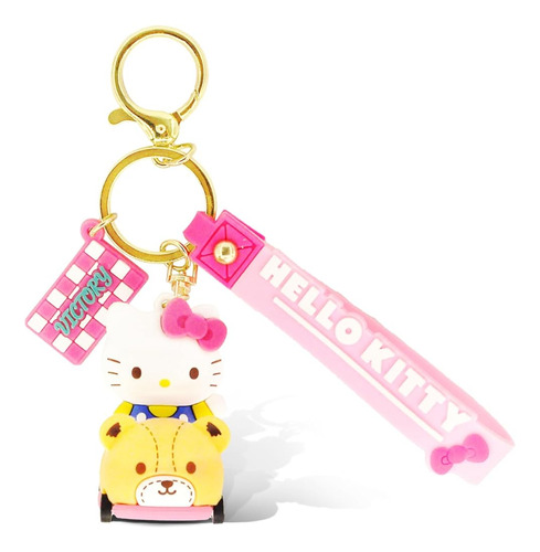 Llaveros De Goma De Hello Kitty Manejando Kawaii