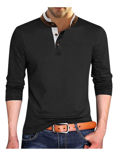 Segaven Camisa Henry Algodon Para Hombre Estilo Casual Manga