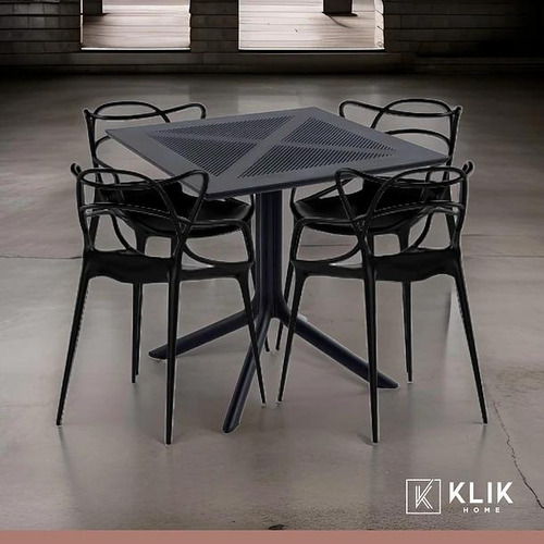 Mesa Restaurant 80x80 Polipropileno + 4 Sillas Master Negras