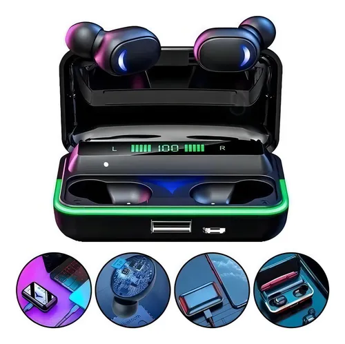 comprar Fone De Ouvido Bluetooth E10 Powerbank A Prova Dágua Android Cor Preto Luz RGB